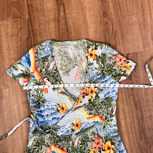 Marine Layer Frances Wrap Dress - Hawaiian Print Linen Blend Sz S - Picture 8 of 13